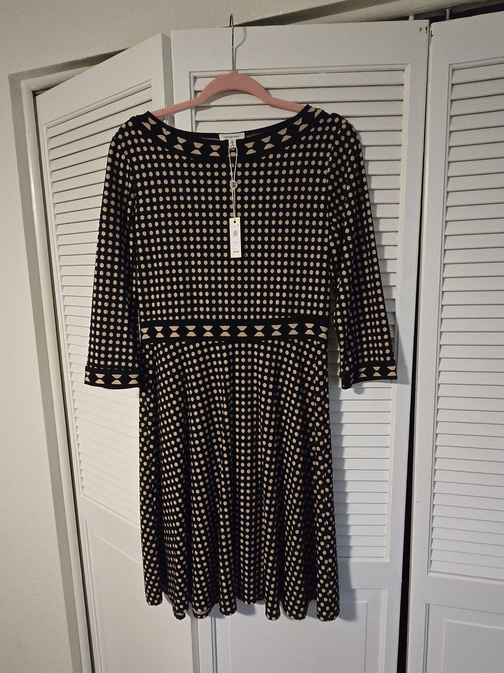 Tahari Black and Cream Polka Dot Fit-and-Flare Dress